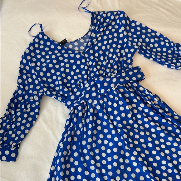 Zara trf collection Blue and White Polka Dot  Dress with Waist Tie XS - Picture 10 of 12